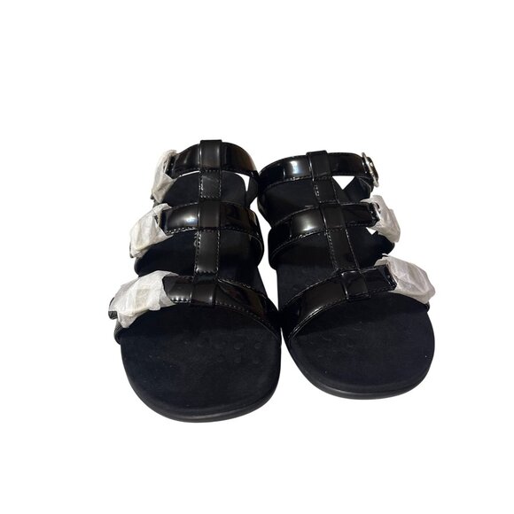 Vionic Sz 10 Black Patent Leather Slide Sandals With Adjustable Buckles - Picture 4 of 8